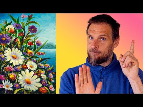 Видео: Рисуем ЦВЕТЫ НА МОРЕ акриловыми красками картину вместе с художников в деревне