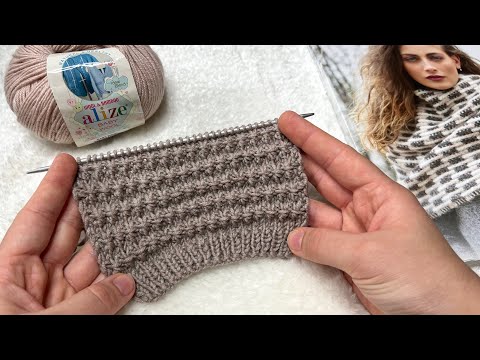 Видео: Шикарный рельефный узор для шапок, свитеров, кардиганов, жилетов