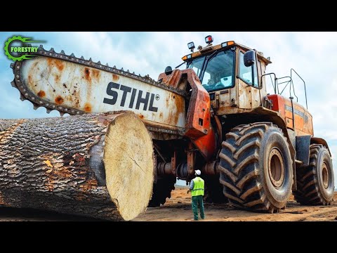 Видео: Экстремально опасные и быстрые большие бензопилы для валки деревьев | Экскаватор-монстр для удале...