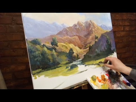 Видео: Как нарисовать весенний ГОРНЫЙ ПЕЙЗАЖ маслом. Полная версия