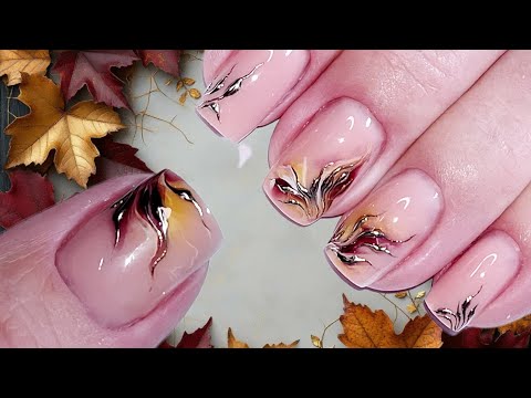Видео: Осенний маникюр на короткий квадрат. Сама себе мастер. МК/Autumn manicure for short square nails.
