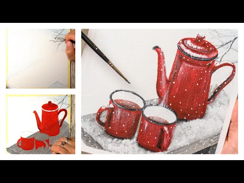 Видео: Шаг за шагом / Зимнее чаепитие на двоих - Акриловая живопись / Homemade Illustration (4k)