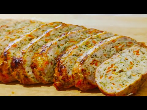 Видео: Рулет из куриного фарша ! всё смешала и в духовку  . мясной рулет,  быстрый рецепт приготовления !
