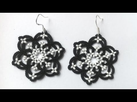 Видео: Серьги снежинки фриволите иглой анкарс, мк для начинающих. DIY Earrings snowflakes frivolite needle