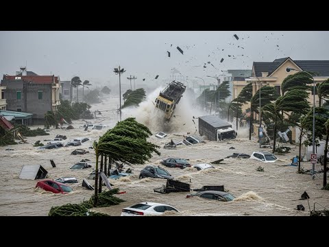 Видео: Хаос во Вьетнаме сегодня! Супертайфун «Калмэги» уничтожил дома и машины в Джиа Лай.