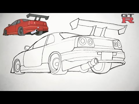 Видео: Рисунок R34 Skyline GTR || Спортивный вид сзади 😍 Урок по авто-арту