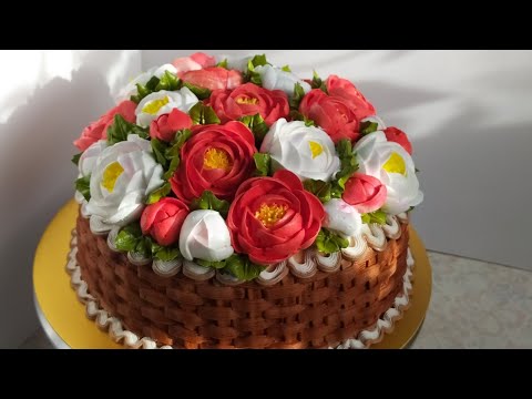 Видео: Торт 🎂 корзина пионов