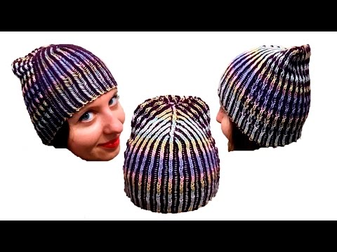 Видео: Женская шапка в технике Бриошь спицами. Часть 2 // Brioche Stitch // Women's hats knitting