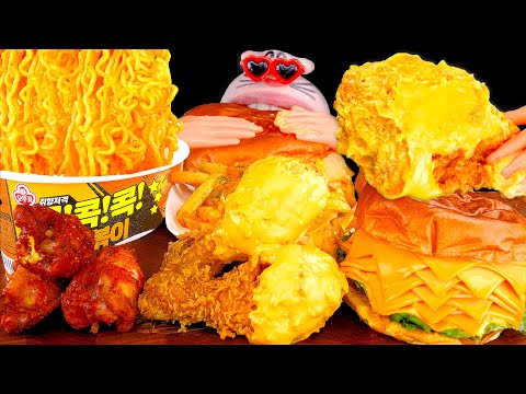 Видео: сыр × 15 бургер, сырная курица, мукбанг с сырной лапшой