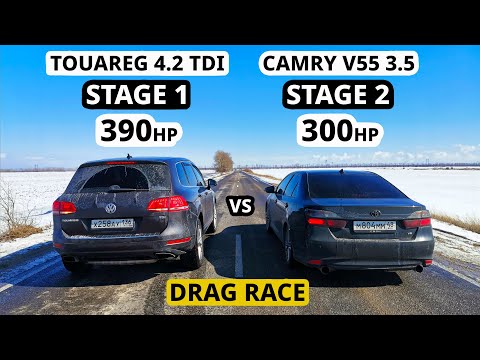 Видео: БЕШЕНАЯ CAMRY 3.5 vs TOUAREG 4.2 TDI vs TOYOTA CROWN 3.5 ГОНКА.