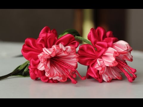 Видео: Цветок эльфов - ФУКСИЯ канзаши из лент, мастер класс / DIY Ribbon Flower Kanzashi