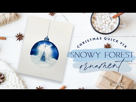 Видео: Как нарисовать акварелью рождественскую игрушку «Заснеженный лес»