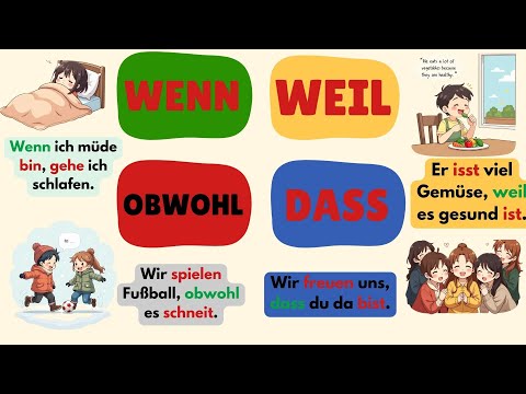 Видео: зучение немецкого: 60 важных предложений с weil, wenn, obwohl, dass (A2-B1)