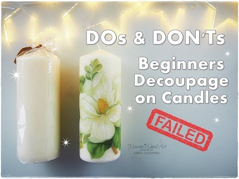 Видео: Что можно и чего нельзя делать в технике декупаж свечей. Урок для начинающих ♡ Небольшое искусств...