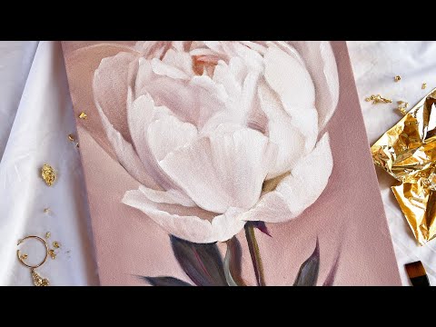 Видео: Кремовый пион маслом. Часть 1.