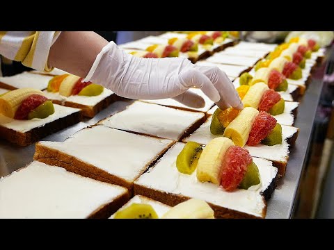 Видео: Японская еда - очень вкусно фруктовый бутерброд Токио Япония