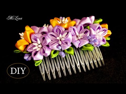 Видео: ГРЕБЕНЬ КАНЗАШИ, МК / DIY Kanzashi Hair Comb
