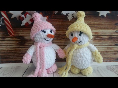 Видео: Снеговик крючком. Из плюшевой пряжи. Часть 1