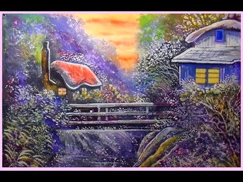 Видео: Как нарисовать пейзаж акварелью. Уроки рисования. Сказочные домики.