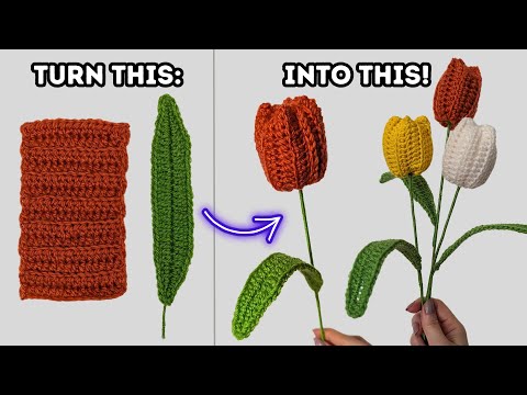 Видео: Цветы тюльпаны для букета крючком | Простое пошаговое руководство для начинающих