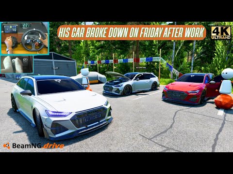 Видео: Audi RS6 Convoy возвращается с работы в пятницу в атмосфере | BeamNG Realistic Drive Руль Logitec...