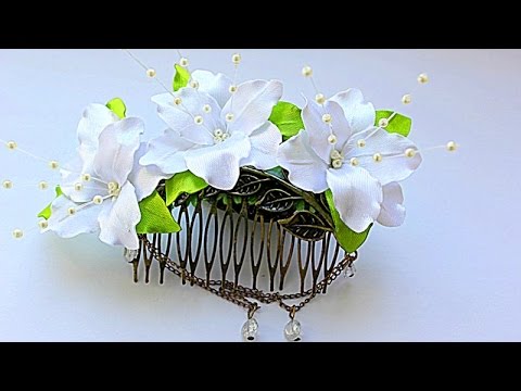 Видео: 💮 Свадебный Гребень с Цветами из Лент | KANZASHI | DIY