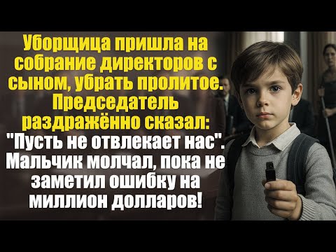 Видео: Уборщица пришла на собрание директоров с сыном, убрать пролитое. Председатель раздражённо сказал....