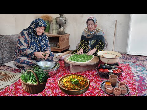 Видео: Традиционная персидская деревенская кухня – мирза гасеми и свежий зелёный хлеб в тандыре