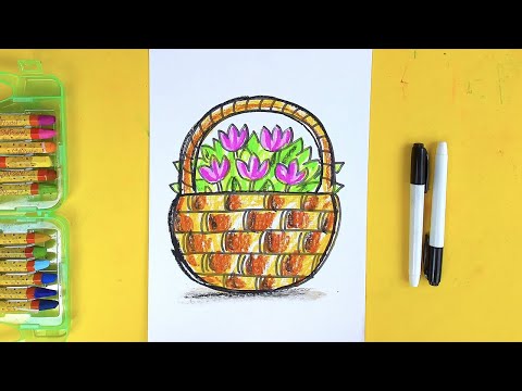 Видео: Рисуем ЛЕТОМ цветы в корзине - урок рисования для детей