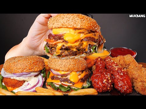 Видео: бургер и жареный цыпленок BURGERS 🍔 FRIED CHICKEN 🍗 FRENCH FRIES 🍟 EATING ASMR MUKBANG