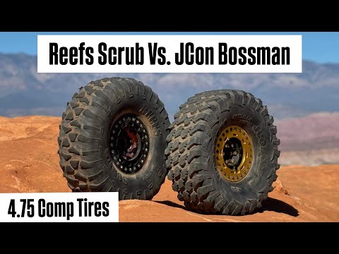 Видео: Сравнение шин! Reefs Scrub и Jconcepts Bossman 1.9 4.75 RC (гусеничные шины)