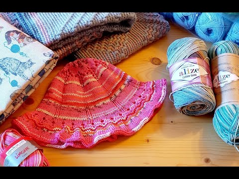 Видео: Готовая работа-Панама спицами // Квадраты для пледа//Новые ткани и пряжа/Видео 1. от Сына