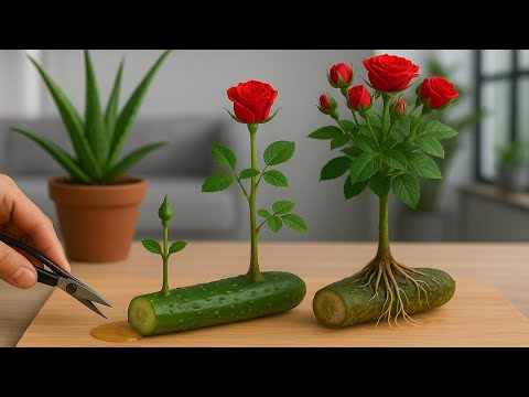 Видео: Воткните ветку розы в огурец! Внезапно появляются 1001 корень и цветок!