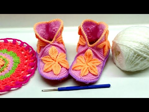 Видео: Мотив цветок для сапожек на девочку 1-1,5 года. Вяжем крючком.
