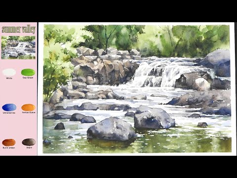 Видео: летняя долина -  Пейзаж Акварель  (эскиз и  просмотр имени цвета,  материал представить)