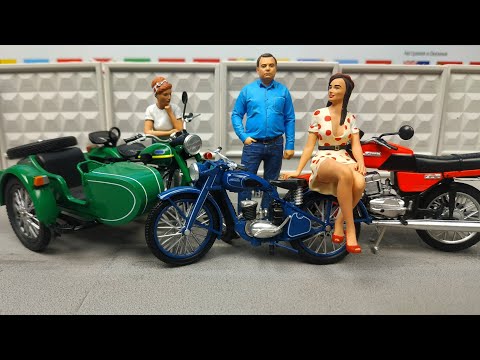 Видео: Модели мотоциклов УРАЛ, ЯВА, МОСКВА от Модимио масштаб 1/24.