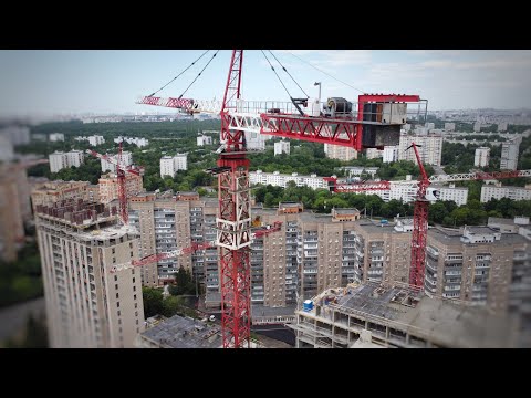 Видео: Стройка. Башенный кран QTZ, LIEBHERR, POTAIN. Выхино-Жулебино с высоты. Tower crane in Moscow