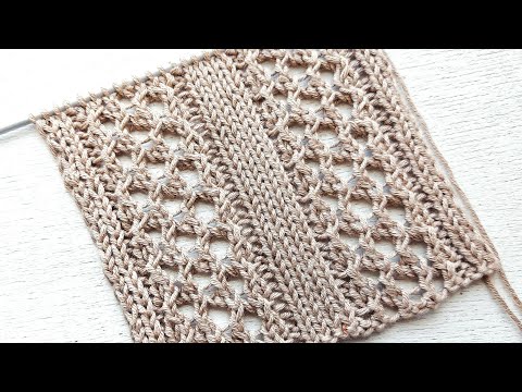 Видео: Стильный узор из ажурных вертикальных дорожек для вязания сарафана, кардигана