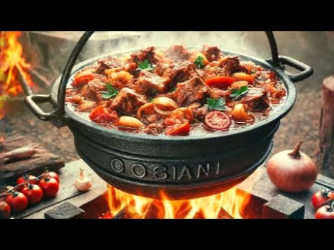 Видео: ХОРЦИАНИ ! Шикарное вкусное Грузинское блюдо из мяса и овощей , в казане на открытом огне !