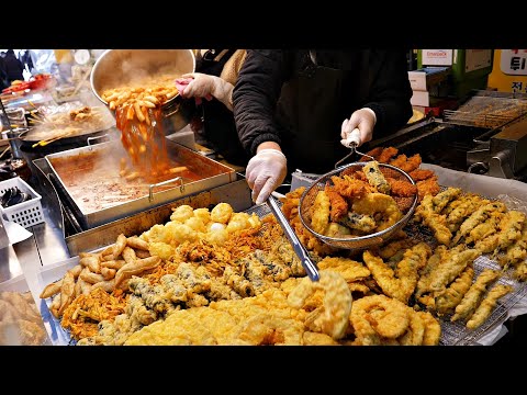 Видео: Вау! Клиенты стоят в очереди весь день?! Очень вкусные ттокпокки, темпура. / Korean street food