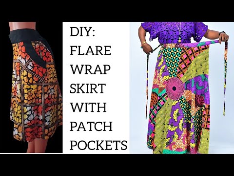 Видео: Как выкроить и сшить юбку-полукруглой формы с запахом и накладными карманами. Сделай сам: расклеш...