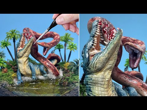 Видео: ЗМЕЯ против КРОКОДИЛА. Доисторические гиганты борются за выживание! Диорама
