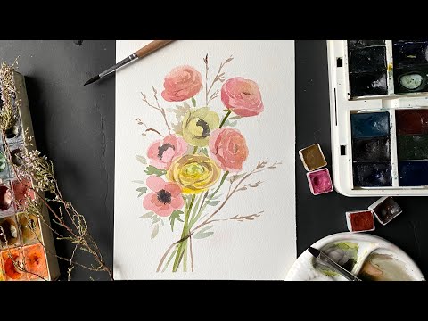 Видео: Ранункулюс и анемоны / Акварель для начинающих / Арт Вереск