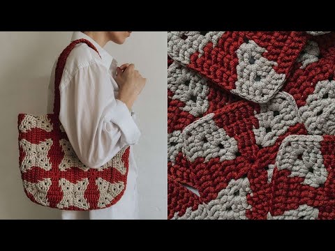 Видео: Яркая вязаная сумка Калейдоскоп из жаккардовых квадратов крючком, Crochet square tote bag.