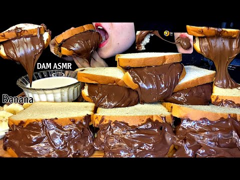 Видео: Nutella шоколадные бутерброды с молоком и бананом. Еда звуков.🤤🍫