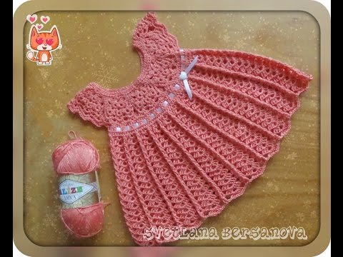 Видео: Детское платье крючком с круглой кокеткой. Crochet baby dress