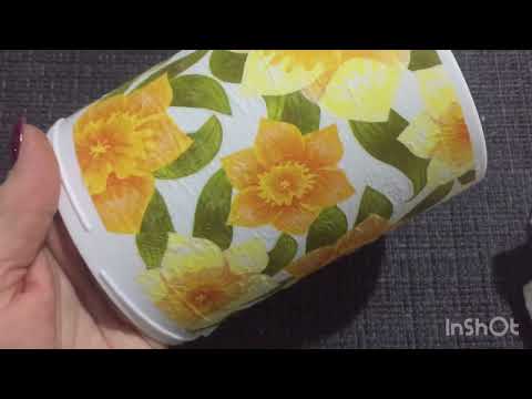 Видео: Декор пластмассовой банки.Самый простой способ декупажа.