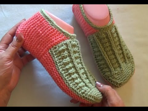 Видео: Тапочки спицами. Вяжутся очень легко.