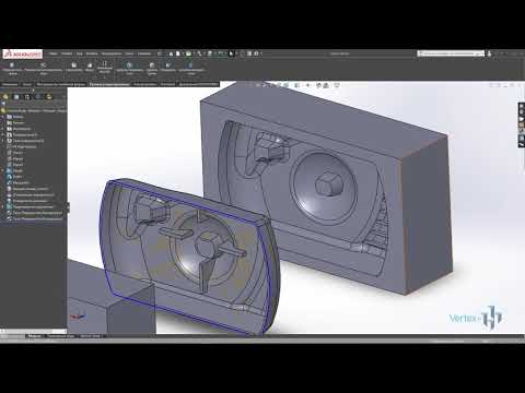 Видео: Создание формы для литья в Solidworks на примере крышки фотоаппарата