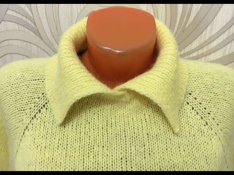 Видео: Свитер с отложным воротником спицами. 1 часть